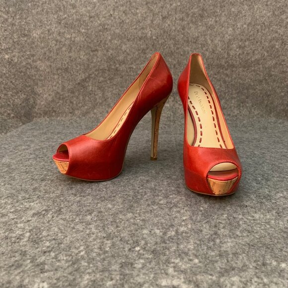 Enzo Angiolini EATANEN Women's Distressed Red Leather Heel Peep Toe Shoes - Picture 2 of 9